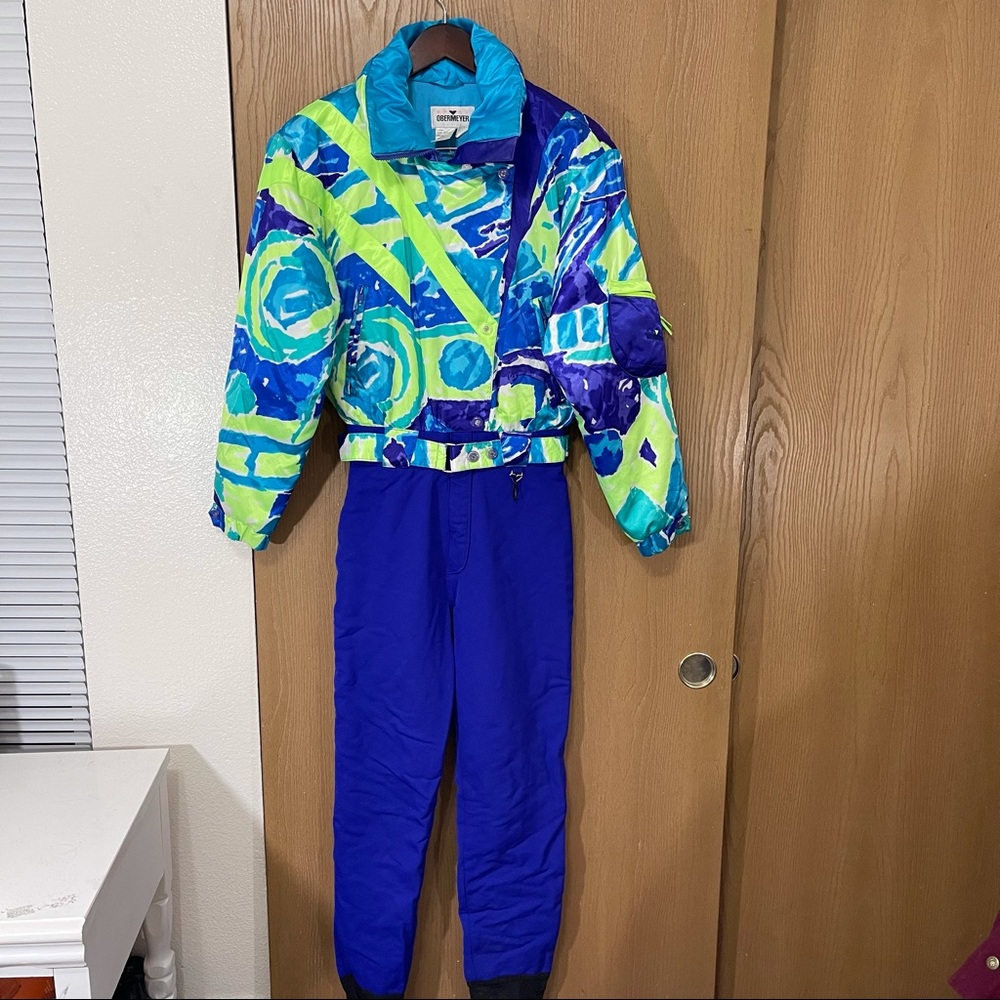 VINTAGE OBERMEYER SPRINT FULL SKI SUIT ONE PIECE BIB SNOWSUIT LADIES 8 BLUE